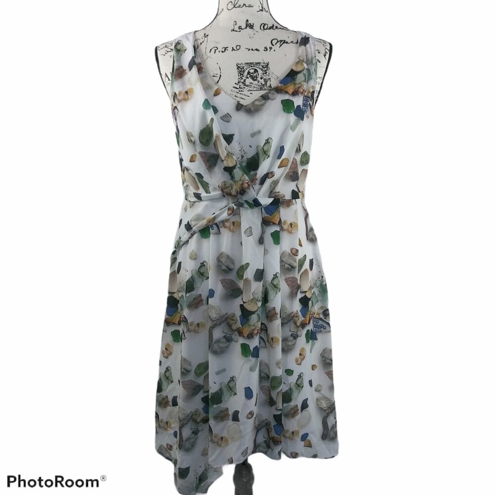 Anthropologie Meadow Rue Rock Gem Flowy Novelty Neutral Sleeveless Dress 4